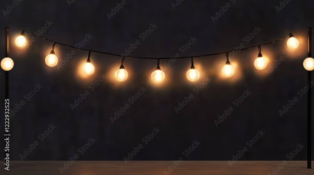 Leinwandbilder Illuminated string lights creating a bokeh effect on a dark blurred background with ample space for text placement and design elements