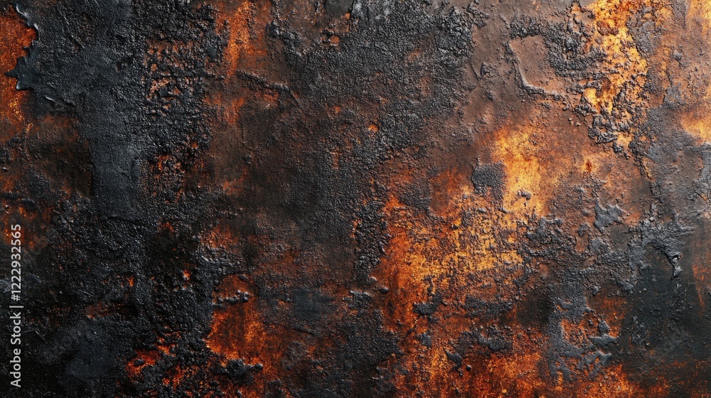Poster Textured background of burnt and charred materials creating a dramatic fiery ambiance with space for overlaying text or design elements