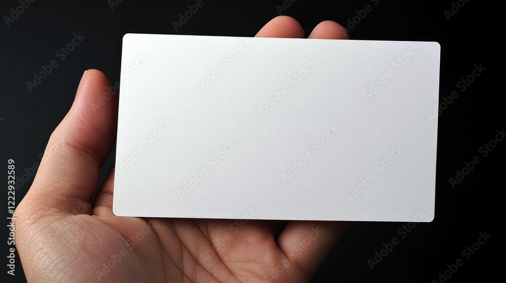 Poster close up of a hand presenting a blank business card ready for customization and personal branding on