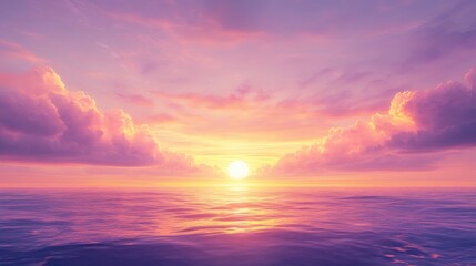 Naklejka premium Breathtaking Sunset Over Ocean with Vibrant Colors and Clouds Ideal for Inspirational Text and Background Design