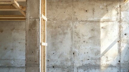 Column of house under construction featuring braces and plaster with ample empty space for text and design elements