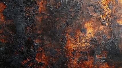 Textured background of burnt and charred materials creating a dramatic fiery ambiance with space for overlaying text or design elements