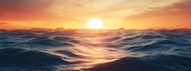 Serene Summer Sunset Over Tranquil Ocean Waves with Warm Colors and Open Space for Text or Design Elements