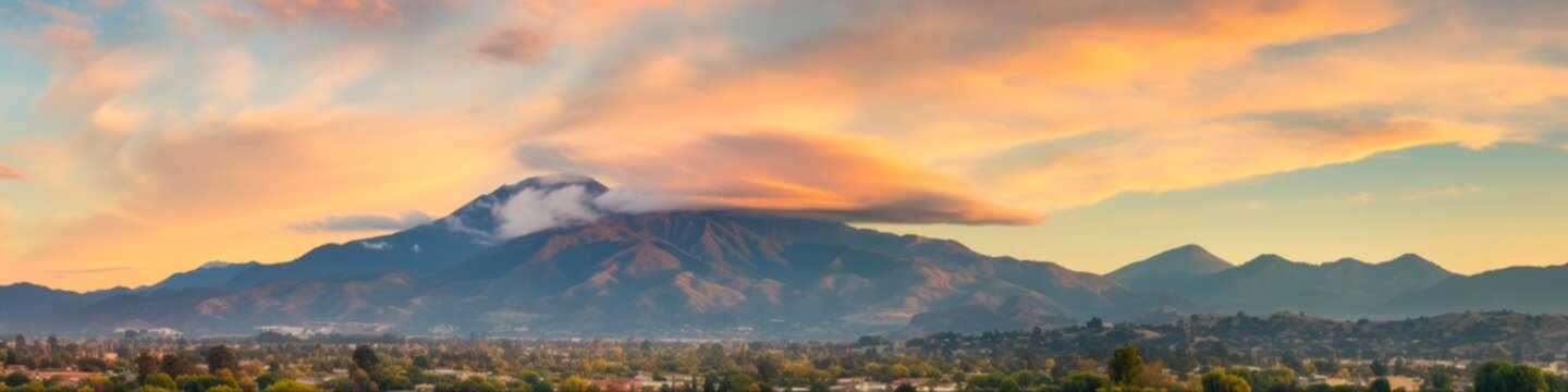 Captivating Panoramic View of Mount Diablo, California with Setting Sun and Clouds in the Skyline