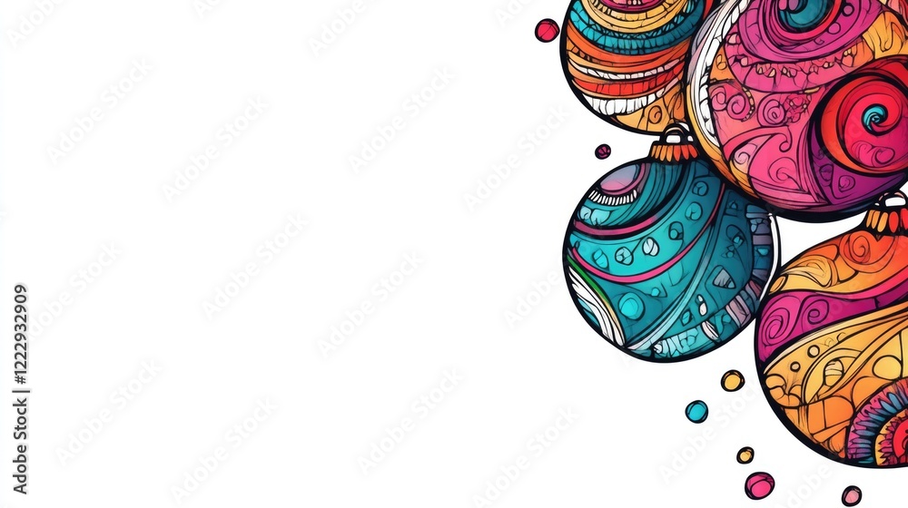 Poster colorful zentangle ornaments with decorative patterns and empty space for text on a light background