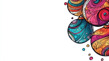 Colorful Zentangle Ornaments with Decorative Patterns and Empty Space for Text on a Light Background