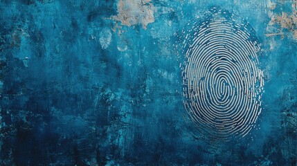 Close up of a fingerprint scan on a textured blue background with blank space for customization and text insertion