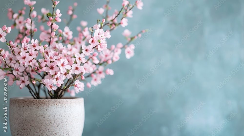 Aufkleber Ceramic planter with pink flowers against a textured background offering ample copy space for branding or text placement
