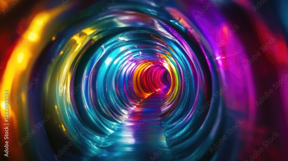 Poster vibrant abstract tube with a colorful worm's eye view creating a mysterious atmosphere and ample spa
