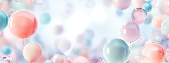 Soft pastel balloons drifting against a dreamy background with clear space for text and creative design elements.