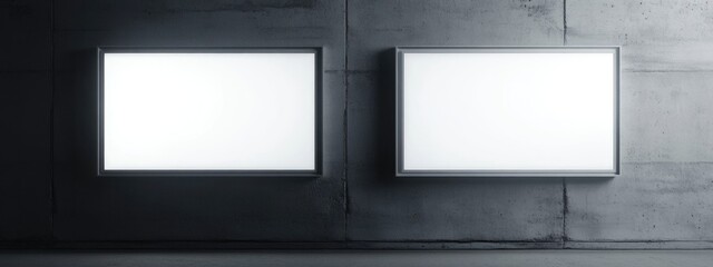 Double sided blank advertising lightbox banner mockup space with empty copy area for customizable text and visuals on dark background