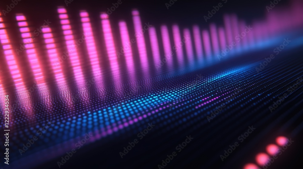 Poster vibrant digital equalizer display with colorful waveform patterns and space for text or branding