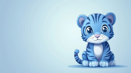 Fototapeta premium Cute Blue Tiger Illustration with Empty Copy Space for Text and Adorable Features Ideal for Children's Design Projects