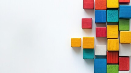 Colorful Wooden Alphabet Blocks Arranged on White Surface Designed for Creative Text and Children's Educational Themes