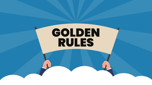 hand of businessman hold golden rules sign - animation concept. 4K motion animation.