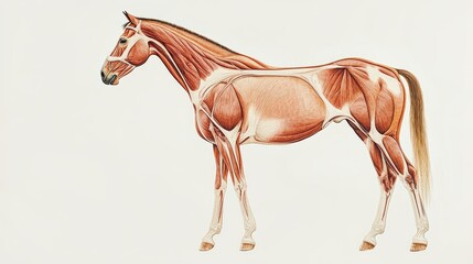 Detailed Horse Anatomy Diagram Illustrating Muscles and Bones with Space for Text Enhancing Educational or Informational Content