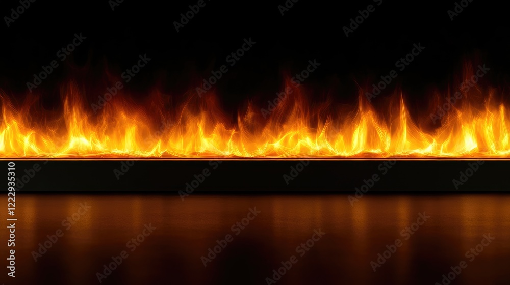 Poster illuminated flames on a black background with empty space for text showcasing dynamic energy and war