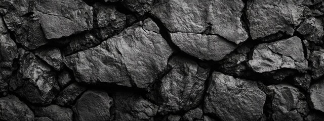 Textured black volcanic rock surface with dramatic patterns creating a moody rustic backdrop ideal for design and text overlay opportunities