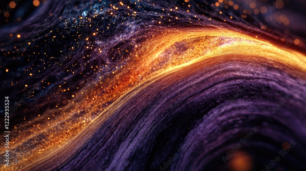 Poster abstract visualization of vibrant energy waves with glowing particles in a dynamic flow design suita