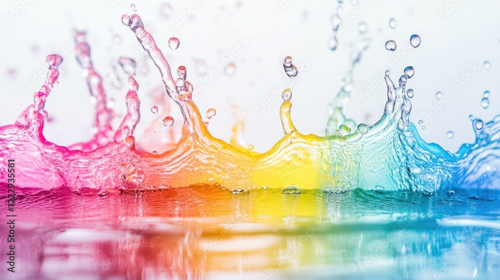Poster vibrant rainbow water splashes creating soft background with clear copy space for text and design el