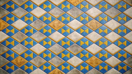 Geometric checkered flooring tile with a vibrant blue and yellow design, set against a neutral gray background, pattern, blue,  pattern