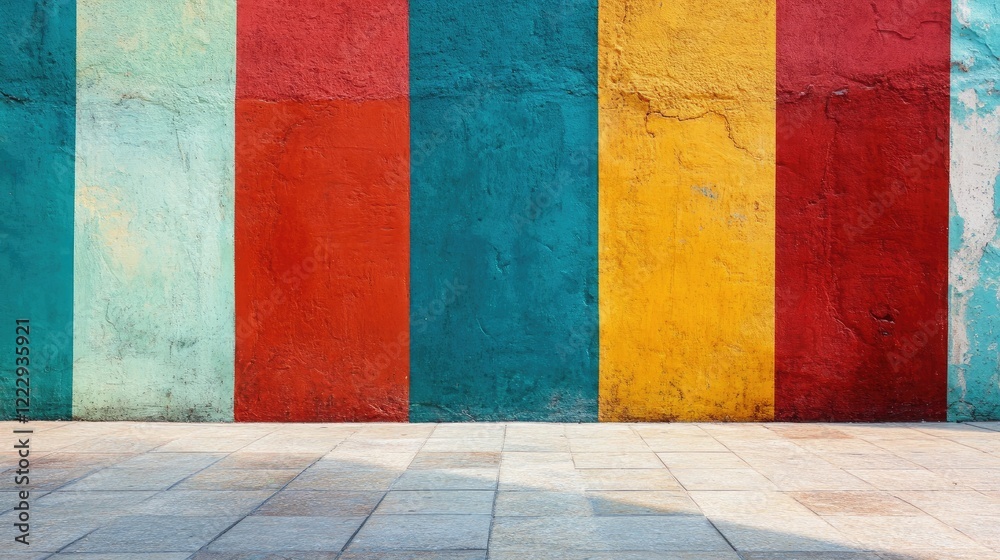 Poster Vibrant Multi-Colored Wall Texture with Distinct Patterns and Clear Space for Text or Graphics