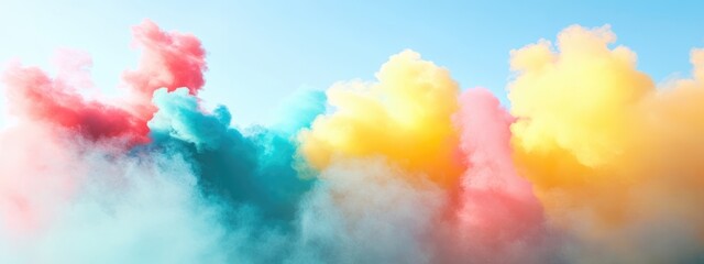 Vibrant Colorful Smoke Puffs in Clear Sky Perfect for Dramatic Outdoor Sports Event Background with Space for Custom Text
