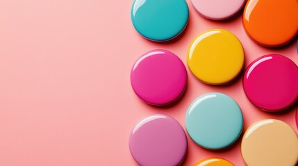 Colorful Vintage Fridge Magnets Collection on Pink Background with Blank Space for Creative Text and Design Elements