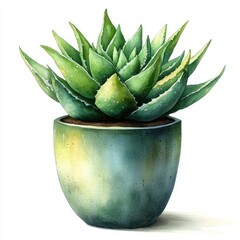 A vibrant green succulent plant in a textured pot, showcasing nature's beauty in a serene setting