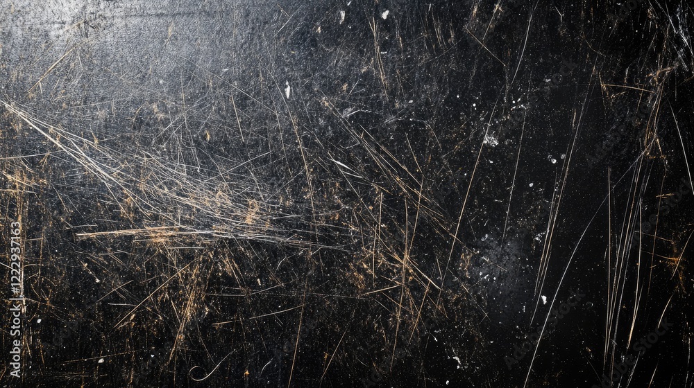 Poster close up of scratched window glass surface with dark texture and empty space for text or graphics