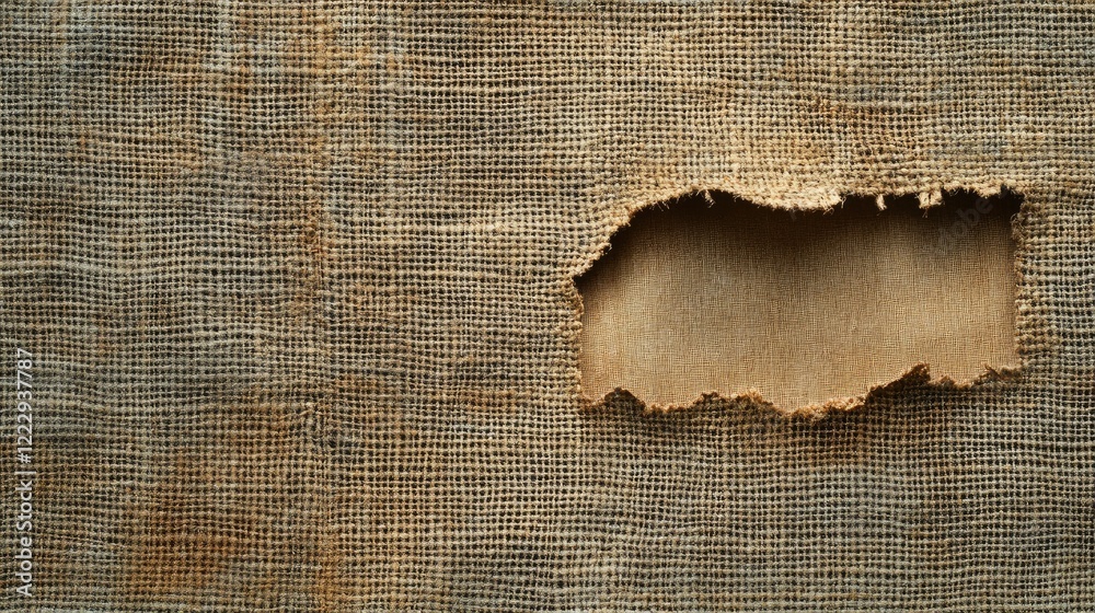 Poster textured burlap background with torn paper for copy space in digital design and encryption concepts