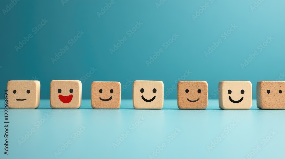Poster customer sentiment analysis with ai represented by smiley face icons on blue background and copy spa
