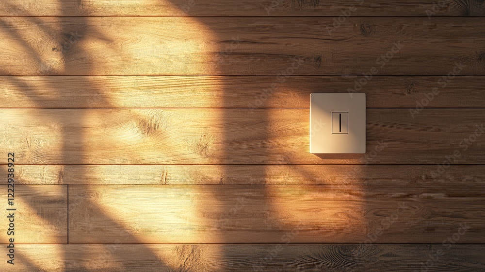 Poster contemporary light switch on wooden ceiling with soft shadows and ample empty space for design or te