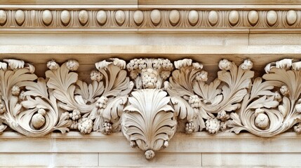 Naklejka premium Ornate architectural details of a historic town hall showcasing intricate carvings with ample empty space for text or design elements