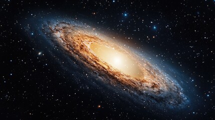 Fototapeta premium Close up view of a distant galaxy in space with vibrant stars and cosmic dust offering ample copy space for creative text and design uses