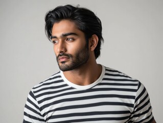 Fototapeta premium Man with Beard Wearing Striped Shirt