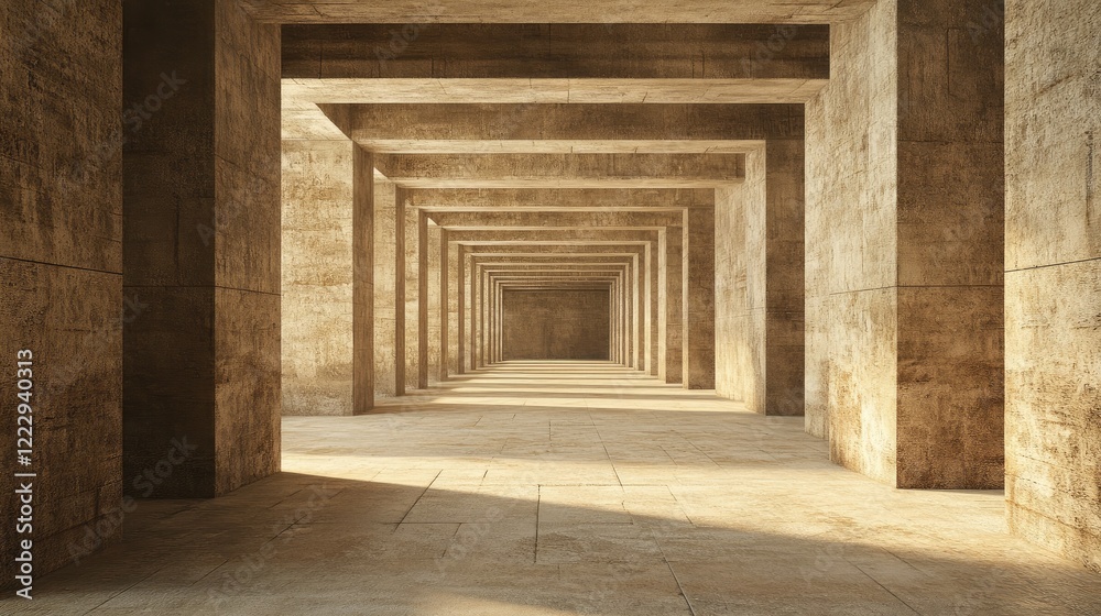 Poster underground tunnel structure digital art with empty space for customizable text element in contempor
