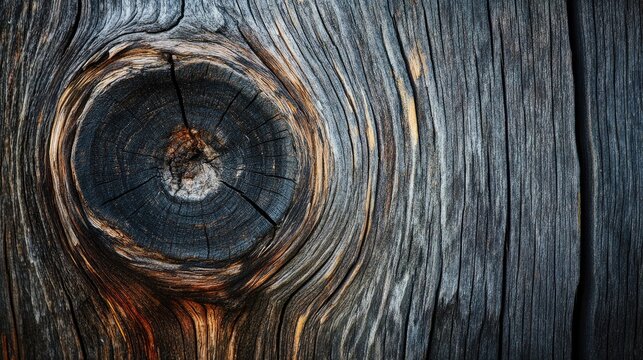 Textured dark wood background with intricate knots showcasing natural patterns and ample empty space for customization and textual content