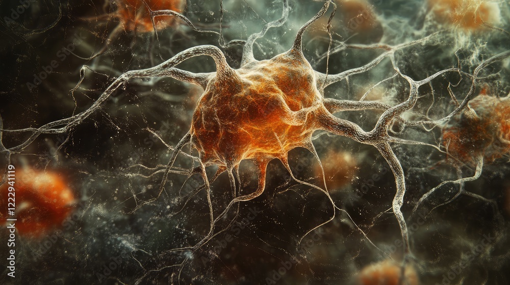 Poster anatomical structure of ai neurons with abstract background and copy space for text in a futuristic 