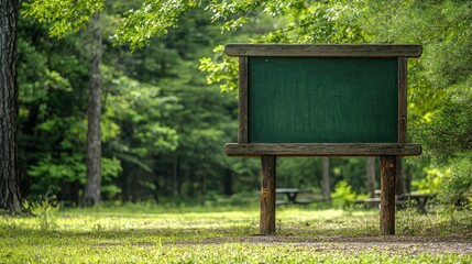 National Park Sign in a Lush Green Forest with Blank Space for Text and Informational Content