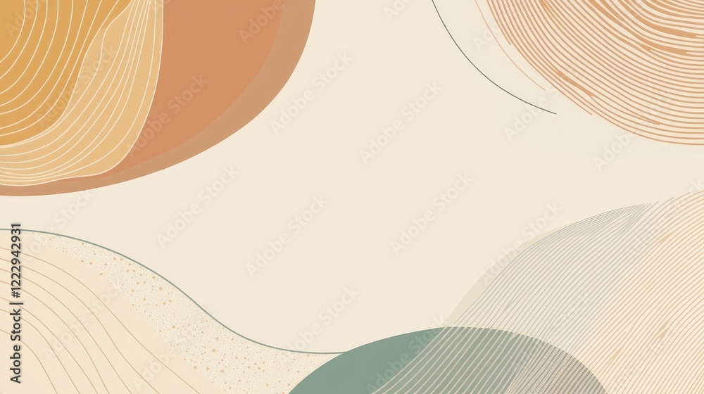 Poster muted abstract card design with fluid shapes and generous blank space for text or branding in warm t