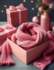 Handgestrickter Schal in rosa