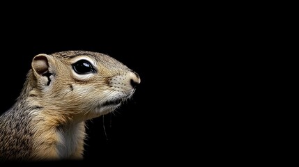 Naklejka premium Portrait of European Ground Squirrel on black background with empty space for text or graphic elements in design projects
