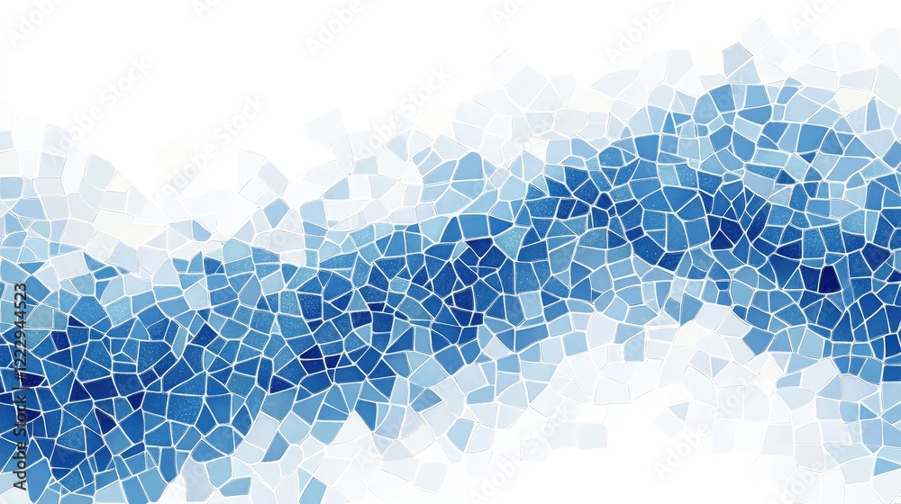 Poster dynamic blue mosaic graphic with abstract shapes and ample space for text integration suitable for m