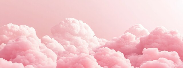 Serene Pastel Pink Sky with Soft Fluffy Clouds and Ample Space for Text or Graphics in a Tranquil Dreamy Atmosphere