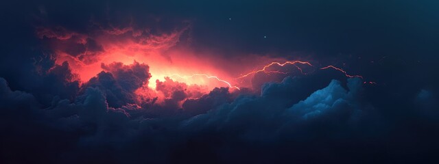 Naklejka premium Dramatic Lightning Illuminating Dark Thunderstorm Skies with Space for Text Insertions