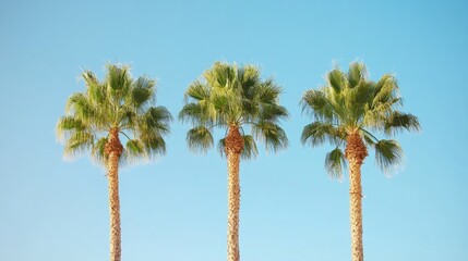 Palm trees silhouetted against a bright blue sky providing ample space for text and design elements in a tropical setting