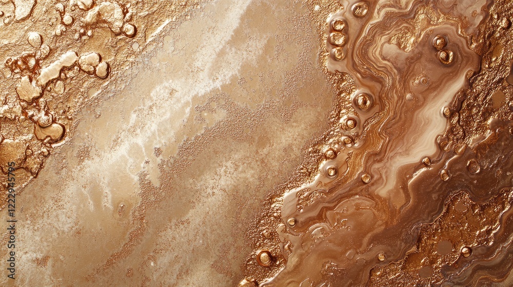 Poster close up of a textured copper surface with organic patterns and empty space for text use in technolo