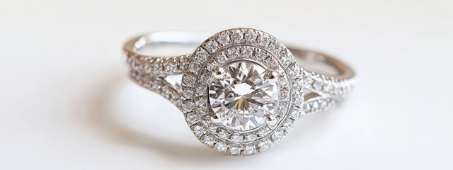 Elegant Double Engagement Rings with Diamond Accents on White Background Minimalist Design for Personalized Text Placement