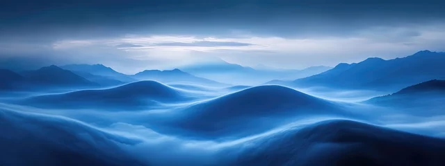 Selbstklebende Fototapeten Misty blue landscape with dramatic stormy clouds and empty space for text ideal for nature and atmospheric themes ©  AugmentArt